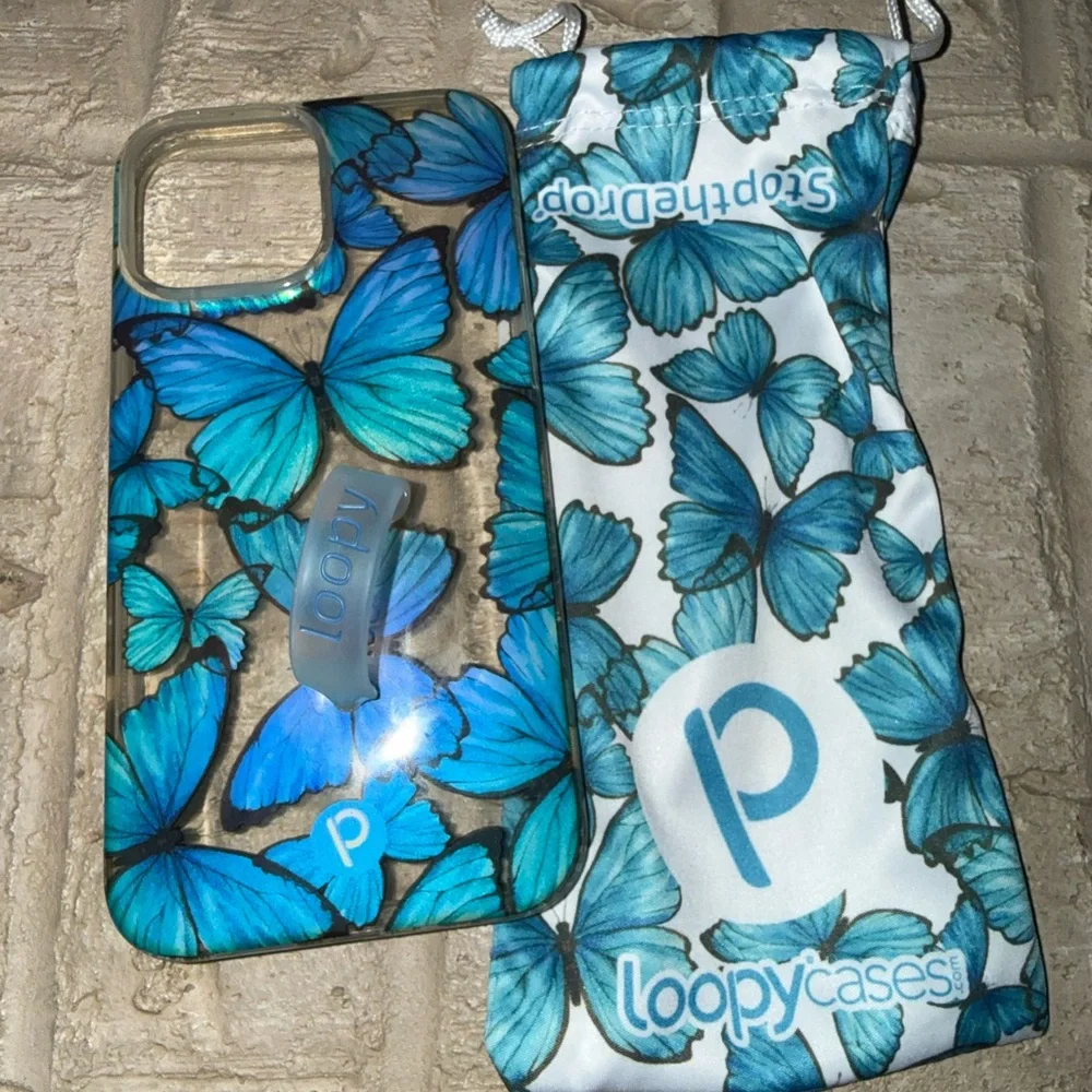Loopy - 13 Pro Max - Phone Cover Blue Butterfly - with Bag